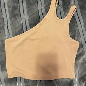 Tan one shoulder crop top, size small